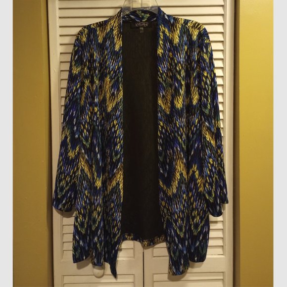 Like New Kasper 3/4-Sleeve Open-Front Printed-Knit Cardigan, Size 3X - Picture 1 of 6